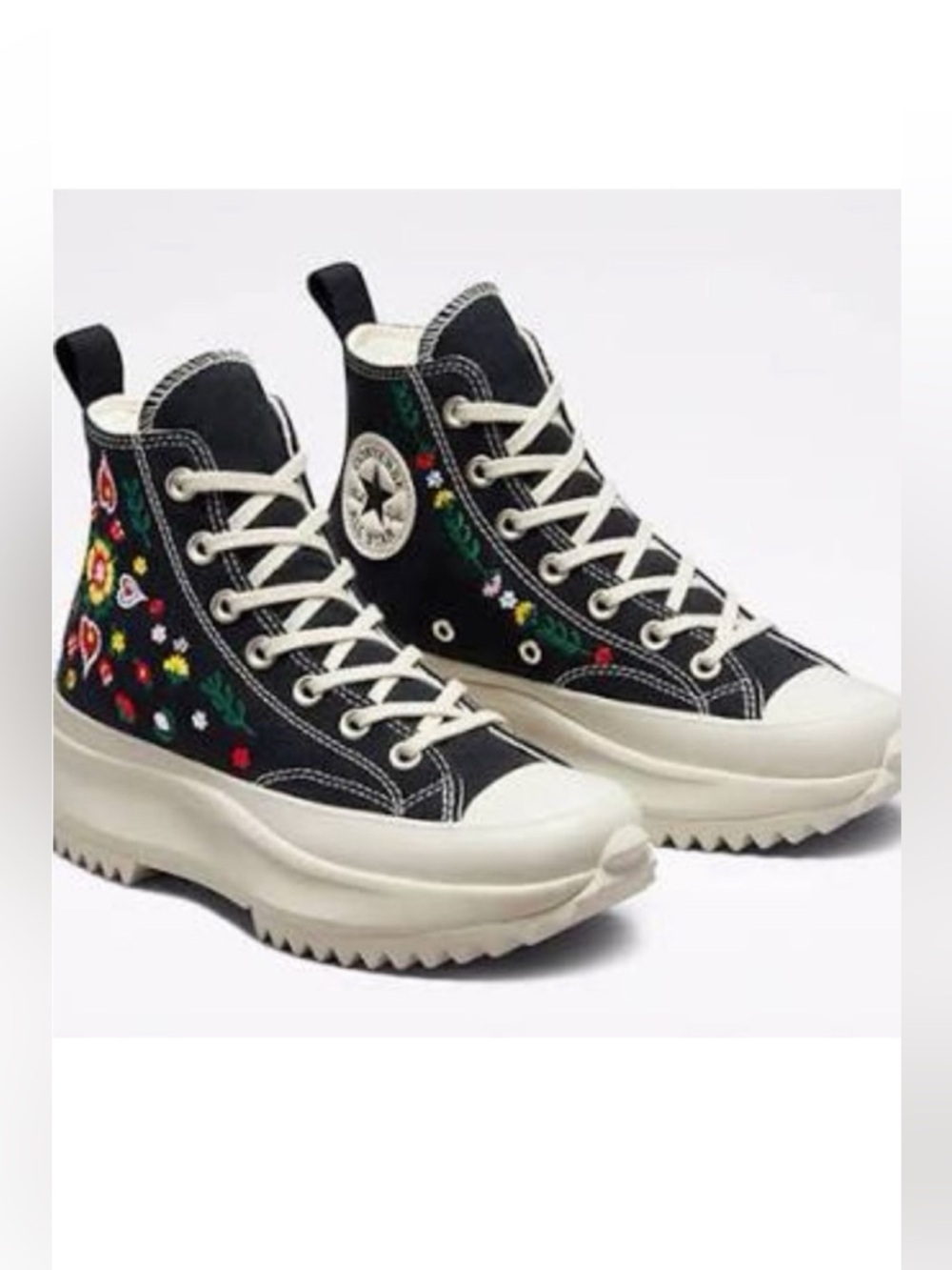 Converse CTAS Run Star Hike Hi Black Embroidered Platform Lugged Sole Sneaker